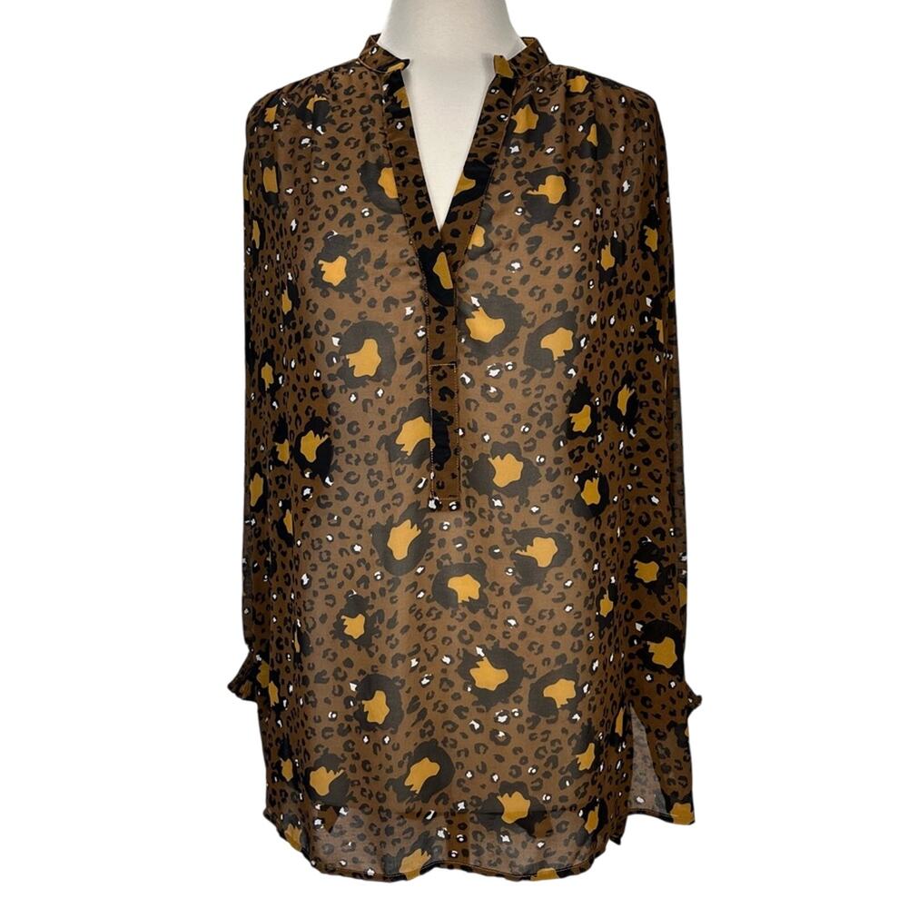 UMGEE | Long Sleeve Blouse Cheetah Print Women's Top Brown S‎